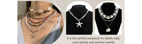 Seashell Necklace for Women, Gold Starfish & Shell Charm Beaded Necklace, Trendy Beach Jewelry for Summer, Adjustable Ocean-Inspired Gifts for Women - Image 4