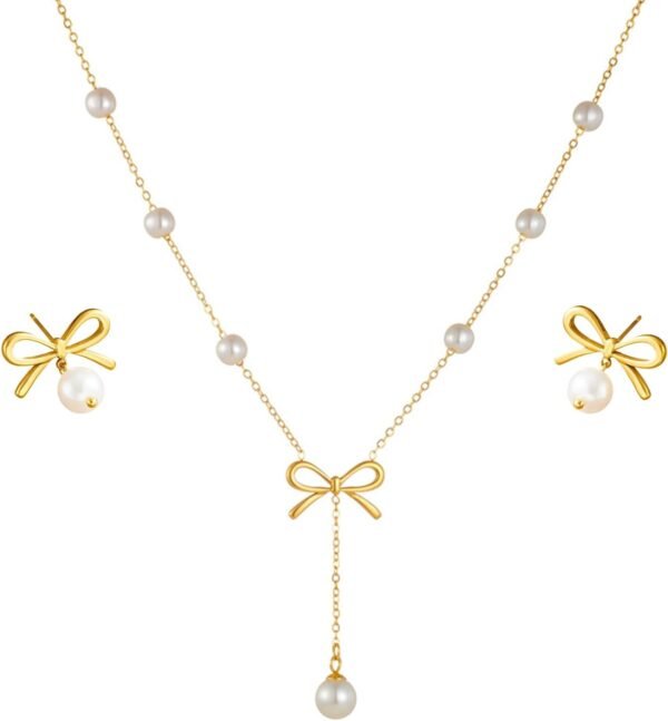 Vbvbip Elegant Stainless Steel Pearl Pendant Necklace & Earrings Set for Women, Hypoallergenic Jewelry Gift Set, Classic Boho Bridal Party Accessories - Image 10