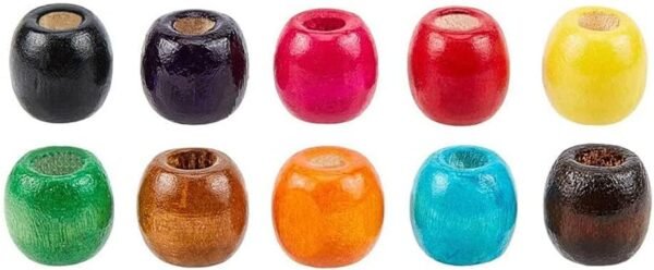 ⁦200Pcs Large Hole Wood Beads, BetterJonny Assorted Color Wooden Beads Hair Braid Beads 16x16-17mm for Macrame Rosary Bracelet Jewelry Craft Making⁩ - الصورة ⁦12⁩