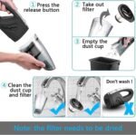 IDEA-TECH Car Vacuum Cleaner, 3.2KPa Strong Cyclone Suction, 12V 120W Rechargeable, for Pet Hair Car Home Cleaning, Black, 355*105*125mm/13.97*4.13*0.16in, F6001 - Image 13