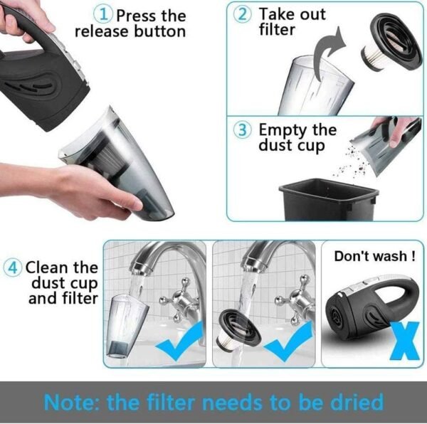 IDEA-TECH Car Vacuum Cleaner, 3.2KPa Strong Cyclone Suction, 12V 120W Rechargeable, for Pet Hair Car Home Cleaning, Black, 355*105*125mm/13.97*4.13*0.16in, F6001 - Image 13