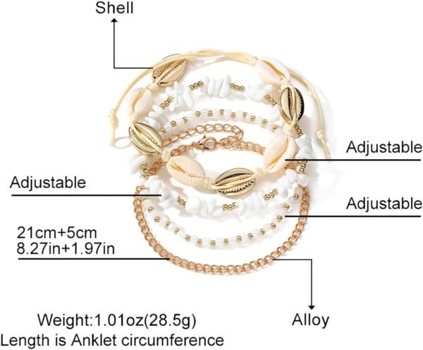 ELECDON Handmade Boho Shell Anklet for Women, Shell Ankle Bracelet Set for Women, Gold Boho Bead Adjustable Anklet, Hawaiian Beach Seashell Pearl Heart Starfish Conch Foot Jewelry Gifts - Image 6