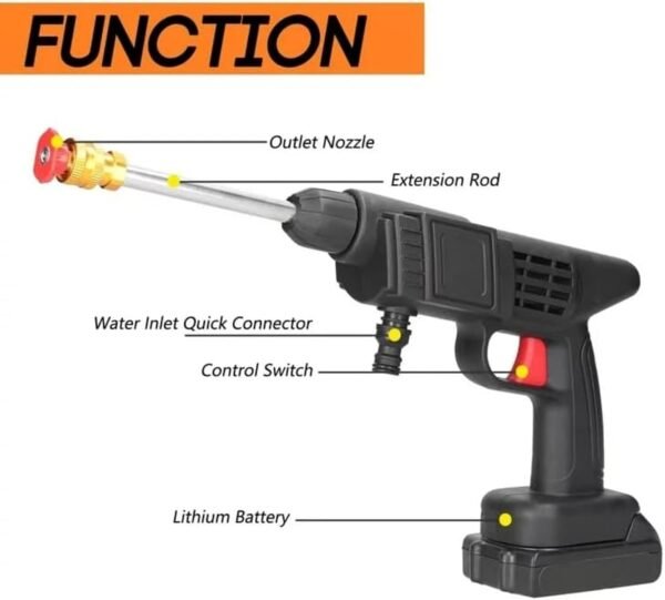 WOLF pihot® 48VF Portable Battery, Car Wash, Cordless Gun for Home Use for Effective Cleaning of Bikes, Motorcycles, Cars, Floors, Driveways, Gardens With Two Battery, Black - Image 4