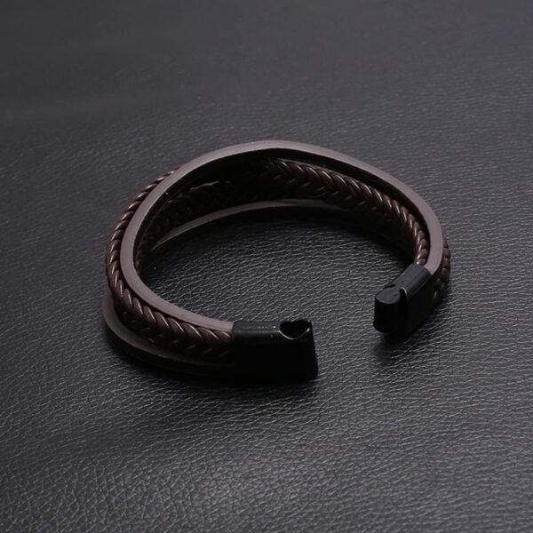 Goodern Mens Bracelet Premium Leather Bracelet for Men Multilayer Mens Leather Bracelet Leather Bangles Magnetic-Clasp Braided Leather Bracelet with Clasp Cowhide Multi-Layer Braided Leather - Image 11