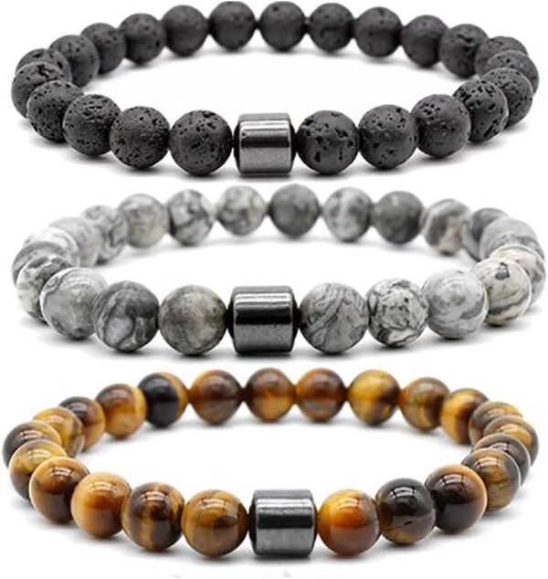 Jury Ricjurzzty 3 PCS Tiger Eye Stone Bracelets 8MM Natural Stones Beads Bracelets for Men Women Girls Jewelry One Size - multi - Image 5
