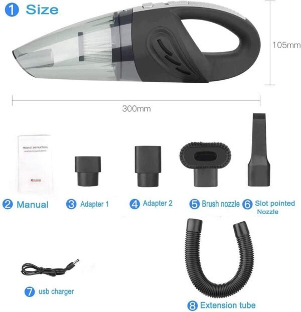 IDEA-TECH Car Vacuum Cleaner, 3.2KPa Strong Cyclone Suction, 12V 120W Rechargeable, for Pet Hair Car Home Cleaning, Black, 355*105*125mm/13.97*4.13*0.16in, F6001 - Image 15