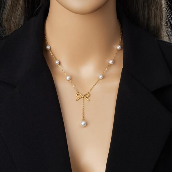 Vbvbip Elegant Stainless Steel Pearl Pendant Necklace & Earrings Set for Women, Hypoallergenic Jewelry Gift Set, Classic Boho Bridal Party Accessories - Image 11