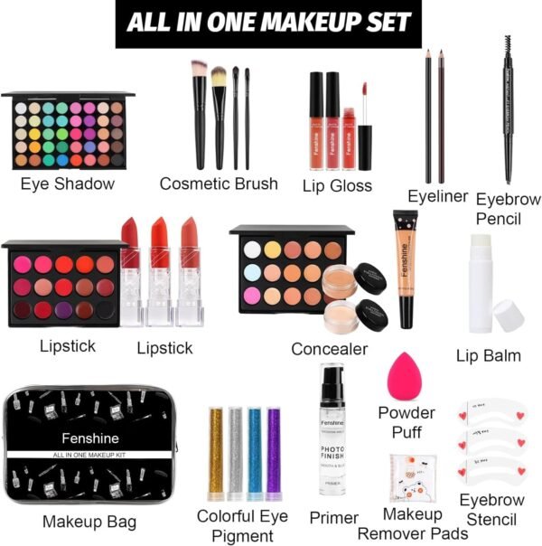 Fenshine All-In-One Makeup Kit for Women - Essential Starter Bundle With Eyeshadow Palette, Lipstick, Eyebrow Pencil, Brush Set for Beginners  Amazon.ae Beauty - Color : multicoloured - Image 6