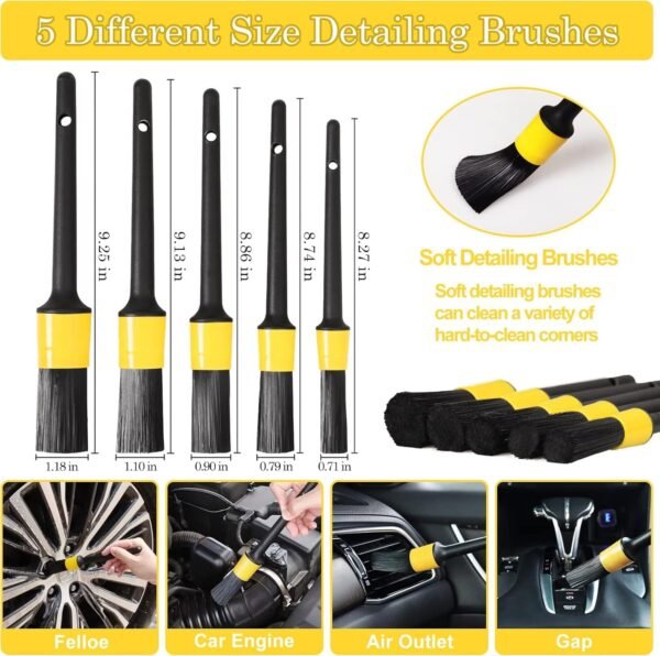 Oasisgalore 27-Piece Car Wash Kit Set, Car Cleaning Brush Accessories, Handheld Brushes for Interior/Exterior/Wheels (yellow) - Image 4