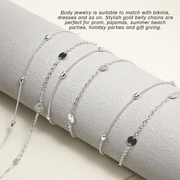 HANNEA® Waist Chain for Women Sexy, Set of 2pcs Sequin Silver Plated Belly 2-Layered Waist Beads Coin Chain Dainty Body Chains Jewelry, Bikini Beach Wear Gifts for Women 26.5-33Inch - Image 18