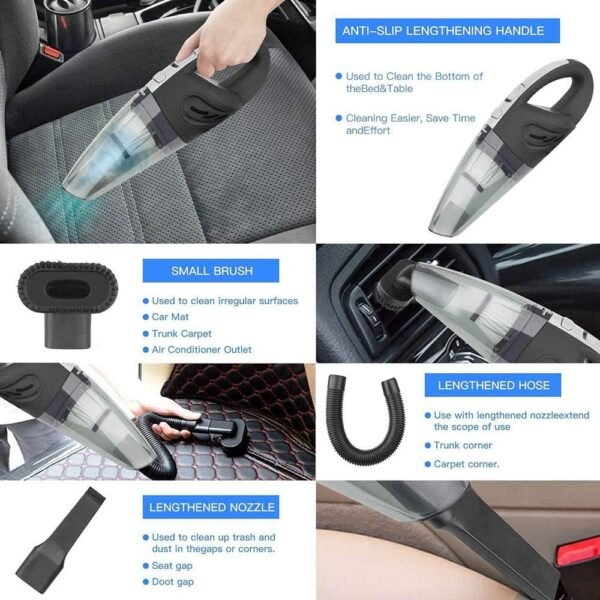 IDEA-TECH Car Vacuum Cleaner, 3.2KPa Strong Cyclone Suction, 12V 120W Rechargeable, for Pet Hair Car Home Cleaning, Black, 355*105*125mm/13.97*4.13*0.16in, F6001 - Image 4