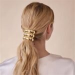 Gold Hair Ties, 6 Pieces Metal Geometric Buckle Hair Bands for Women Girls, Elastic Ponytail Cuffs Holders Accessories for Long Thick and Thin Hair, Diameter: 7.5 cm/2.95 inch - Image 5