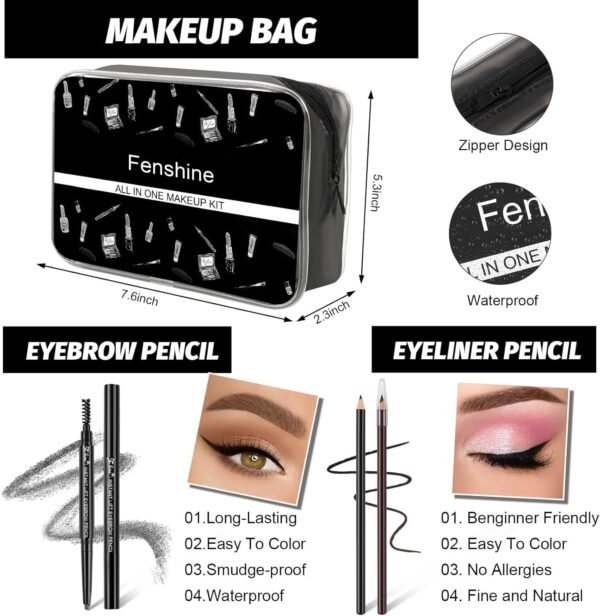 Fenshine All-In-One Makeup Kit for Women - Essential Starter Bundle With Eyeshadow Palette, Lipstick, Eyebrow Pencil, Brush Set for Beginners  Amazon.ae Beauty - Color : multicoloured - Image 5