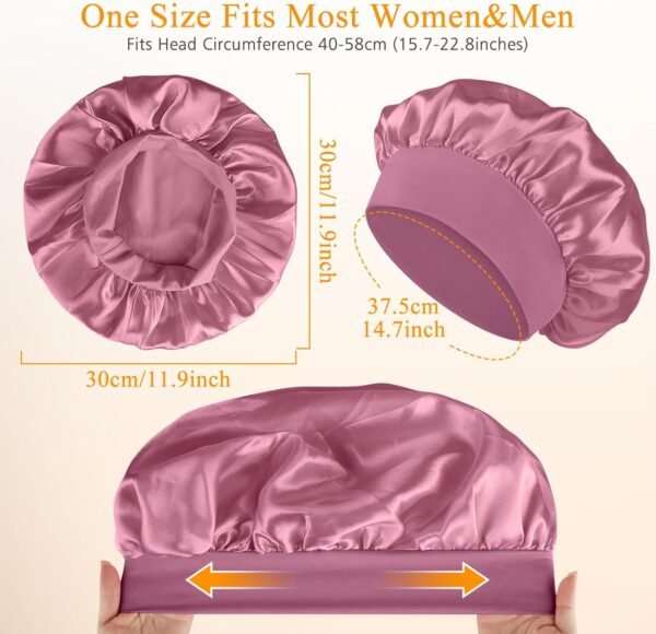 Satin Silk Bonnet compatible with Curly Hair, Hair Bonnet Silk Wrap for Sleeping, Night Sleep Cap for Women (Bean Paste) - Image 10