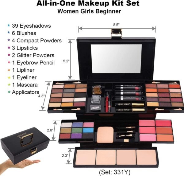 Miss Rose (331Y) - M 54 Colour All In One Gift Makeup Kit Set, Include Eyeshadow Facial Blusher Eyebrow Powder Face Concealer Eyeliner Pencil And A Mirror,Makeup For Women Full Kit(331Y)  Amazon.ae: Beauty - Image 2