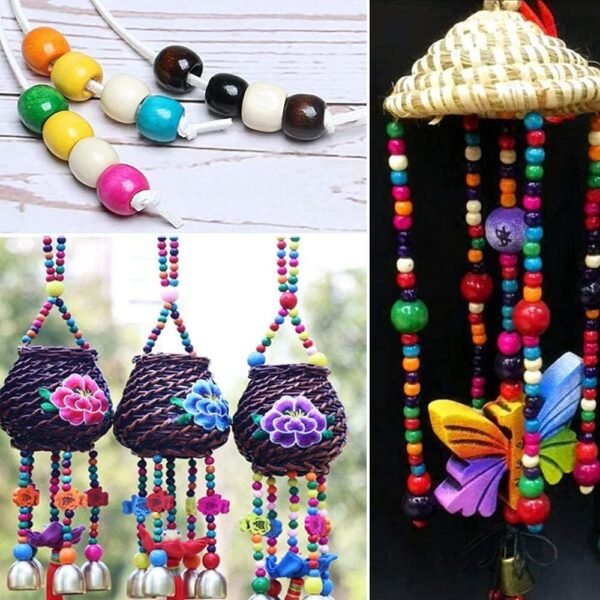 ⁦200Pcs Large Hole Wood Beads, BetterJonny Assorted Color Wooden Beads Hair Braid Beads 16x16-17mm for Macrame Rosary Bracelet Jewelry Craft Making⁩ - الصورة ⁦3⁩