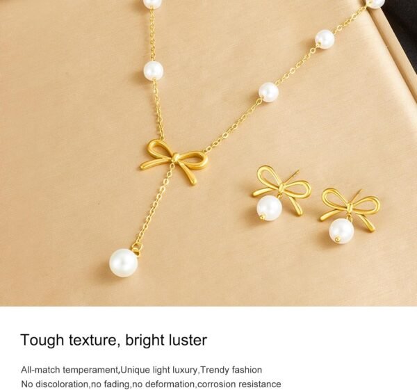 Vbvbip Elegant Stainless Steel Pearl Pendant Necklace & Earrings Set for Women, Hypoallergenic Jewelry Gift Set, Classic Boho Bridal Party Accessories - Image 12