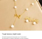 Vbvbip Elegant Stainless Steel Pearl Pendant Necklace & Earrings Set for Women, Hypoallergenic Jewelry Gift Set, Classic Boho Bridal Party Accessories - Image 3