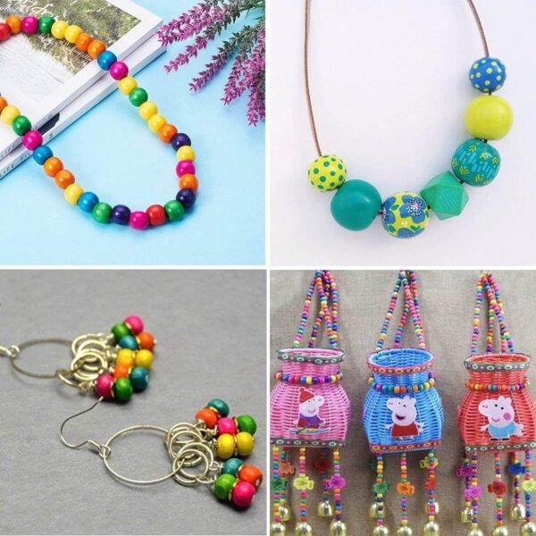 ⁦200Pcs Large Hole Wood Beads, BetterJonny Assorted Color Wooden Beads Hair Braid Beads 16x16-17mm for Macrame Rosary Bracelet Jewelry Craft Making⁩ - الصورة ⁦11⁩