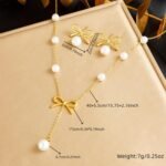 Vbvbip Elegant Stainless Steel Pearl Pendant Necklace & Earrings Set for Women, Hypoallergenic Jewelry Gift Set, Classic Boho Bridal Party Accessories - Image 6