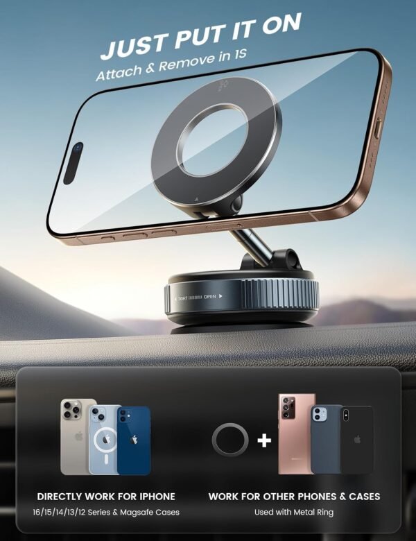 Lamicall Car Phone Holder 70LBS Vacuum Suction Dashboard & Windshield | 20X Mag safe Car Mount 360° Foldable Magnetic Mobile Holder for Car fit iPhone 17 16 15 14 Pro Max Gift Truck Black  Amazon.ae: Automotive - Image 6