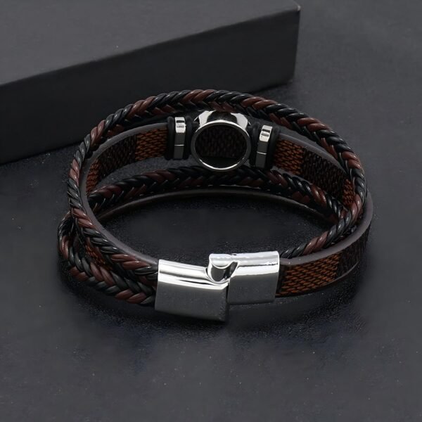 Multilayer Brown PU Leather Bracelet, Braided Magnetic-Clasp Wrap Bangle for Men - Image 11