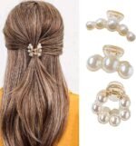 3Pcs Hair Claw Clips for Women,Pearl Jaw Clips, Hair Claw Clamps Champagne Pearl Hair Barrettes Hair Clips Pins Ties Hair Medium Small Non Slip Clips Hair Accessories for Women and Girls - Image 2