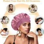Satin Silk Bonnet compatible with Curly Hair, Hair Bonnet Silk Wrap for Sleeping, Night Sleep Cap for Women (Bean Paste) - Image 14