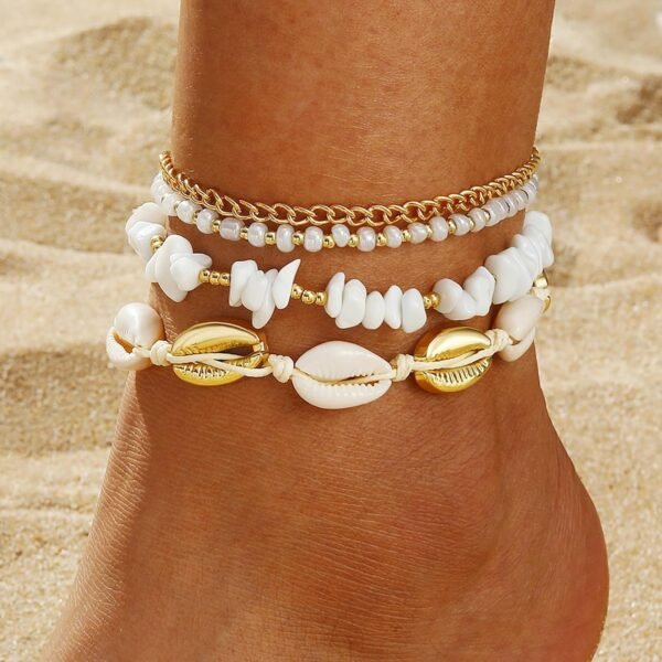 ELECDON Handmade Boho Shell Anklet for Women, Shell Ankle Bracelet Set for Women, Gold Boho Bead Adjustable Anklet, Hawaiian Beach Seashell Pearl Heart Starfish Conch Foot Jewelry Gifts - Image 4