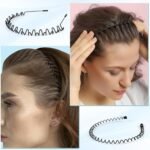 fenshine Metal Hair Bands Feather Wavy Headband Unisex Black Wavy Headband Polished Backwards Non-Slip Sports Hair Band for Women Men 6 Pack - Image 12