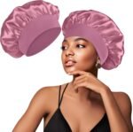 Satin Silk Bonnet compatible with Curly Hair, Hair Bonnet Silk Wrap for Sleeping, Night Sleep Cap for Women (Bean Paste)