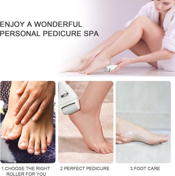 ⁦Electric Hard Skin Remover Foot Callus Remover Electric Foot File Rechargeable Dead Skin Remover for Feet Electric Pedicure Kit Proffessinal Feet Care with 3 Roller Heads 1 Cleaning Brush USB Cord⁩ - الصورة ⁦7⁩