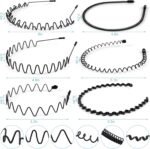 fenshine Metal Hair Bands Feather Wavy Headband Unisex Black Wavy Headband Polished Backwards Non-Slip Sports Hair Band for Women Men 6 Pack - Image 10