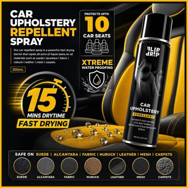 FLIPURDRIP Car Seat Protector Spray, Waterproofing Fast Drying formula, protects car seats from all liquid stains and spills, best for suede,fabric,leather,mesh&alcantara - Image 3