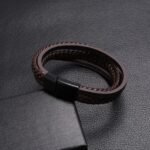 Goodern Mens Bracelet Premium Leather Bracelet for Men Multilayer Mens Leather Bracelet Leather Bangles Magnetic-Clasp Braided Leather Bracelet with Clasp Cowhide Multi-Layer Braided Leather - Image 4
