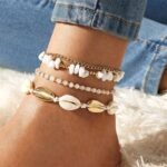 ELECDON Handmade Boho Shell Anklet for Women, Shell Ankle Bracelet Set for Women, Gold Boho Bead Adjustable Anklet, Hawaiian Beach Seashell Pearl Heart Starfish Conch Foot Jewelry Gifts - Image 3