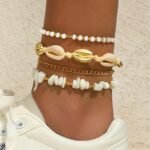 ELECDON Handmade Boho Shell Anklet for Women, Shell Ankle Bracelet Set for Women, Gold Boho Bead Adjustable Anklet, Hawaiian Beach Seashell Pearl Heart Starfish Conch Foot Jewelry Gifts - Image 5