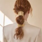 Gold Hair Ties, 6 Pieces Metal Geometric Buckle Hair Bands for Women Girls, Elastic Ponytail Cuffs Holders Accessories for Long Thick and Thin Hair, Diameter: 7.5 cm/2.95 inch - Image 4
