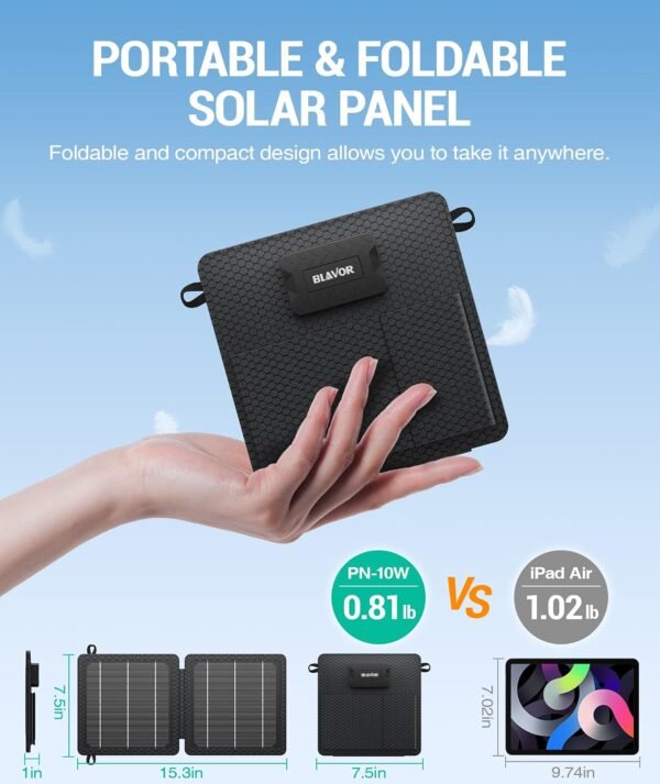 BLAVOR 10W Portable Solar Charger(5V/2A Max), Small Foldable Solar Panel with USB-C USB-A Outputs Compatible with Cell Phone Tablet, IPX4 Waterproof for Camping, Hiking, Backpacking  Amazon.ae: Electronics - Image 2