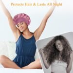 Satin Silk Bonnet compatible with Curly Hair, Hair Bonnet Silk Wrap for Sleeping, Night Sleep Cap for Women (Bean Paste) - Image 7