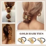 Gold Hair Ties, 6 Pieces Metal Geometric Buckle Hair Bands for Women Girls, Elastic Ponytail Cuffs Holders Accessories for Long Thick and Thin Hair, Diameter: 7.5 cm/2.95 inch - Image 11
