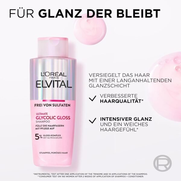 L'Oréal Paris Elvital Glycolic Gloss Bundle with Shampoo, Conditioner, 5 Minutes Hair Lamination for Dull Hair, Care Routine for Healthy Hair and Strong Shine, Set with Glycolic Acid, 3 Pieces Buy Online at Best Price - Image 3