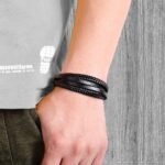 Goodern Mens Bracelet Premium Leather Bracelet for Men Multilayer Mens Leather Bracelet Leather Bangles Magnetic-Clasp Braided Leather Bracelet with Clasp Cowhide Multi-Layer Braided Leather - Image 3