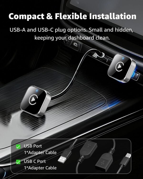 CarPlay Wireless Adapter & Android Auto Adapter, 2026 Upgrade 2-in-1 Plug & Play USB/USB-C Dongle, Converts Wired to Wireless for Cars, Fast Stable Connection, Fits iPhone & Android, Silver - Image 12