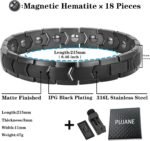 PUJANE Magnetic Hematite jewelry Bracelets for Men Women (Black) | 316L Stainless Steel, Power Balance Energy Magnets Stones, Gift, Adjustment Tool - Image 2