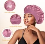 Satin Silk Bonnet compatible with Curly Hair, Hair Bonnet Silk Wrap for Sleeping, Night Sleep Cap for Women (Bean Paste) - Image 12