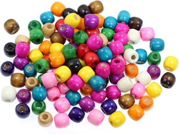 ⁦200Pcs Large Hole Wood Beads, BetterJonny Assorted Color Wooden Beads Hair Braid Beads 16x16-17mm for Macrame Rosary Bracelet Jewelry Craft Making⁩ - الصورة ⁦7⁩