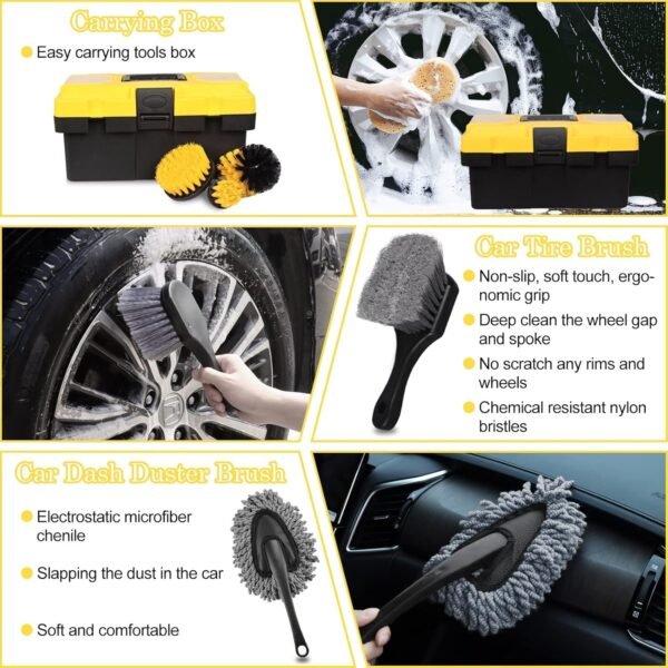 Oasisgalore 27-Piece Car Wash Kit Set, Car Cleaning Brush Accessories, Handheld Brushes for Interior/Exterior/Wheels (yellow) - Image 9