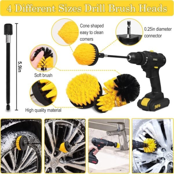 Oasisgalore 27-Piece Car Wash Kit Set, Car Cleaning Brush Accessories, Handheld Brushes for Interior/Exterior/Wheels (yellow) - Image 5