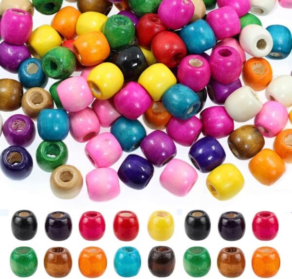 ⁦200Pcs Large Hole Wood Beads, BetterJonny Assorted Color Wooden Beads Hair Braid Beads 16x16-17mm for Macrame Rosary Bracelet Jewelry Craft Making⁩ - الصورة ⁦8⁩